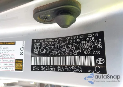 2020 Toyota Corolla Le from USA, damaged, VIN JTDEPRAE8LJ013402